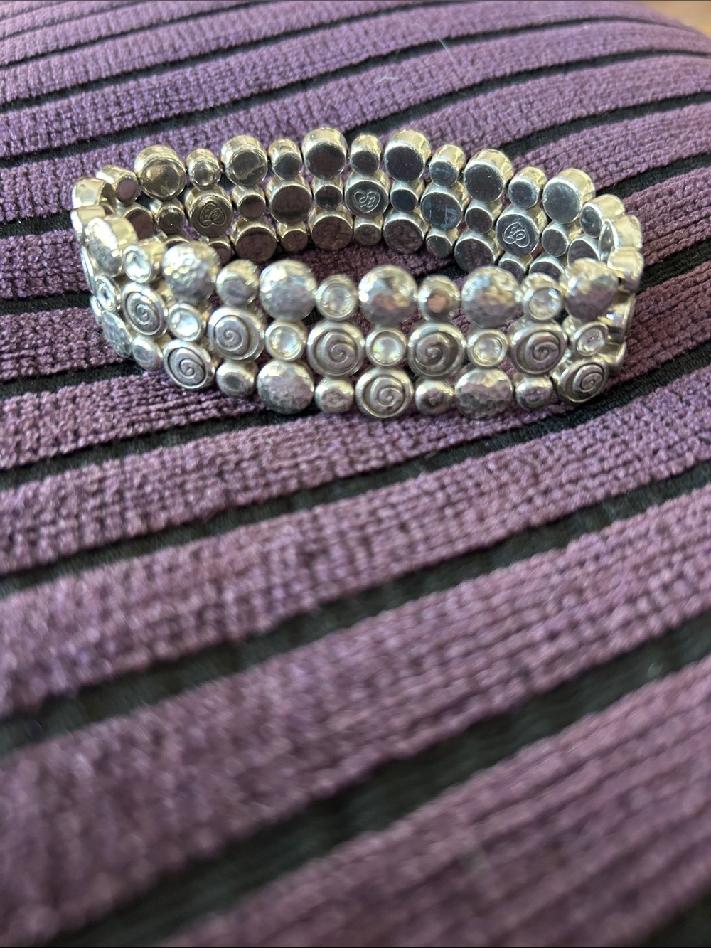 Brighton Joliet stretch silver bracelet hammered bead Swarovski crystalsRETIRED